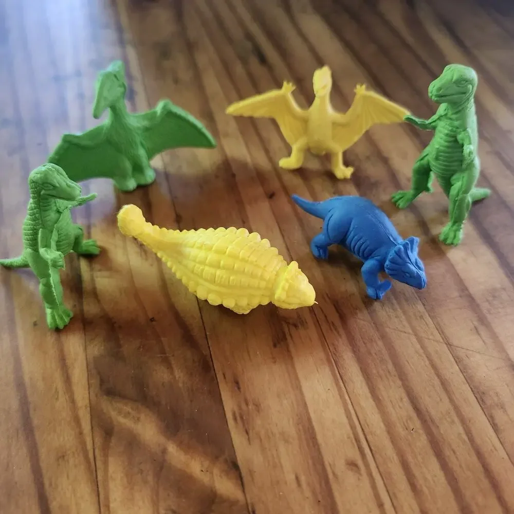 6 Vintage Diener Erasers Lot Dinosaurs Rubber Pterodactyl Ankylosaurus T-Rex
